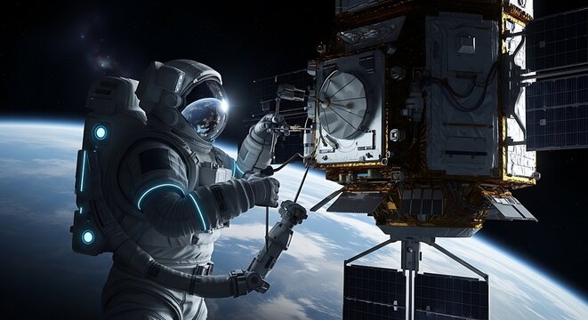 Astronauts Repair Mission - A Focused View of Space Technology.