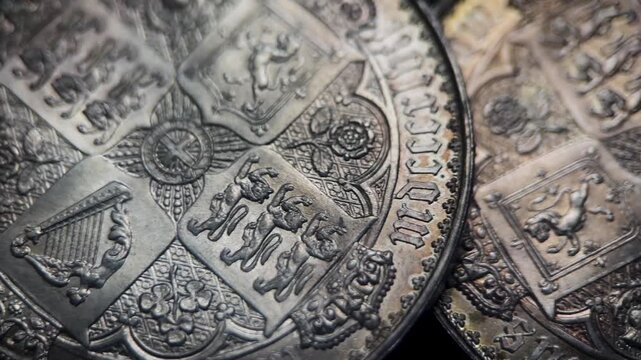 Victorian gothic coins featuring queen victorias image. Ideal for historical, numismatic, gothic, and vintagethemed designs or projects.