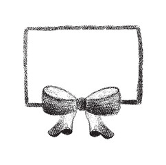 Chalk or crayon frame with bow and ribbon. Hand draw vector illustration isolated on white background for design template birthday, Christmas, wedding card, invitation, menu, poster, sale tag