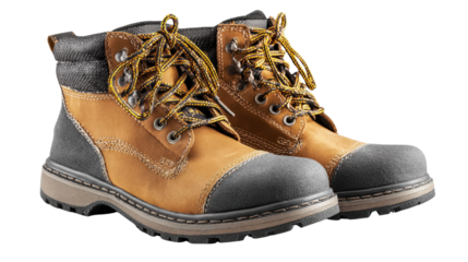 Safety shoes with laces and padded ankle support background isolated on a Transparent background, PNG file.