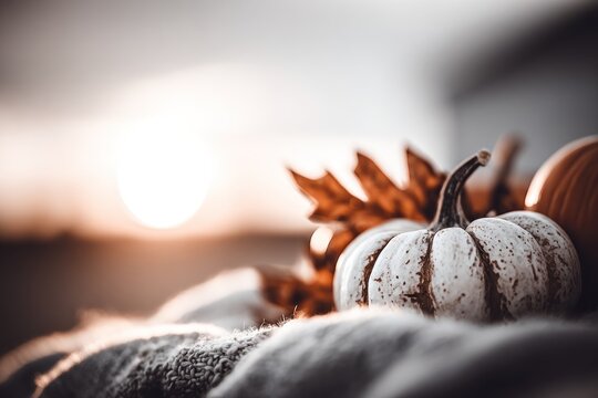 Colorful gourds in a vibrant pumpkin patch reflect the beauty of Halloween during the warm, golden sunset
