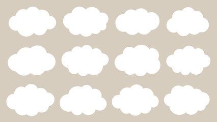 ベージュの背景の白の雲型のもくもくフレームセット