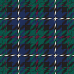MacRae hunting tartan plaid. Scottish pattern fabric swatch close-up. 

