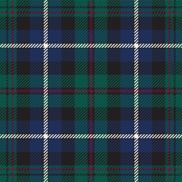 MacRae hunting tartan plaid. Scottish pattern fabric swatch close-up. 
