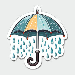 Illustration of a colorful umbrella with raindrops, perfect for weather-related designs.
