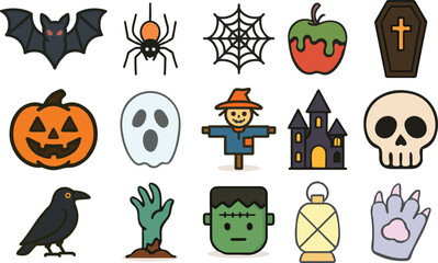 Happy Halloween icon set vector art and illustration.