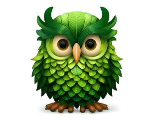 Jungle owl emoji icon with layered green feather pattern and light contrast