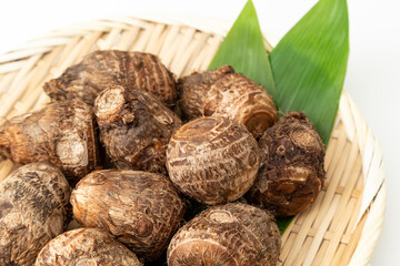 笊に乗った里芋　白バック