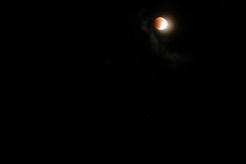 A beautiful rare blood moon on a dark night sky