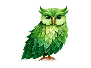 Jungle owl emoji icon with layered green feather pattern and light contrast