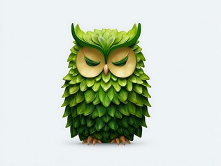 Jungle owl emoji icon with layered green feather pattern and light contrast