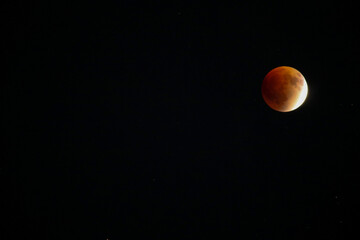 A beautiful rare blood moon on a dark night sky