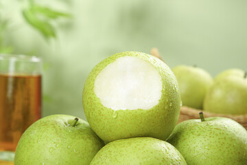 Fresh Green Apples and Pears Display with Natural Juice - Healthy Organic Fruit Arrangement