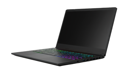 Sleek gaming laptop with a dark screen isolated on transparent background, a powerful machine for immersive gaming experience
