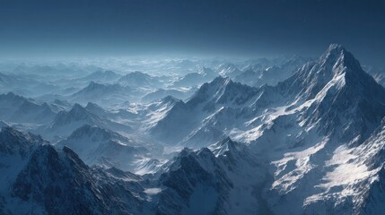 Majestic Snowy Peaks and Mountain Range Landscape Under a Starry Sky