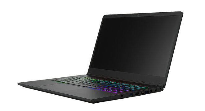 Sleek gaming laptop with a dark screen isolated on transparent background, a powerful machine for immersive gaming experience