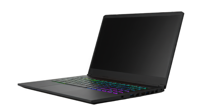 Sleek gaming laptop with a dark screen isolated on transparent background, a powerful machine for immersive gaming experience