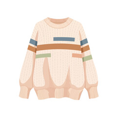 Obraz premium A cream colored sweater with horizontal stripes and pockets.