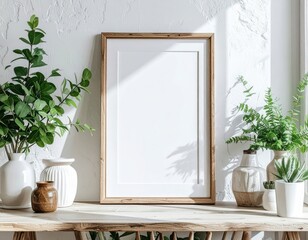 Elegant Frame Mockup with Green Plants and Natural Light.