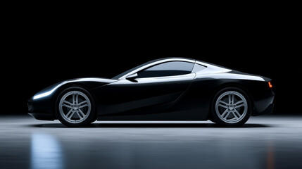 Black unbranded sports car isolated on dark background