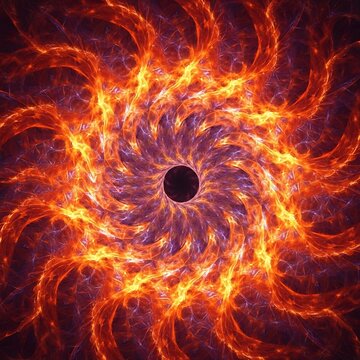Ethereal vortex of fiery plasma swirls in a cosmos of energy and magnetic radiance radiating from a central singularity