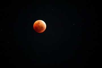 A beautiful rare blood moon on a dark night sky