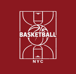 Basketball NYC Court Line Graphic T-Shirt Design, Sport typography, t-shirt graphics, poster, banner, flyer, print and postcard
