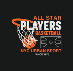 All Star Players – NYC Urban Sport Basketball Graphic, Sport typography, t-shirt graphics, poster, banner, flyer, print and postcard