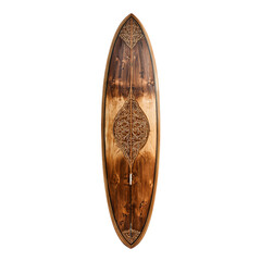 Vintage wooden brown surfboard on transparent background