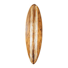 Vintage wooden brown surfboard on transparent background
