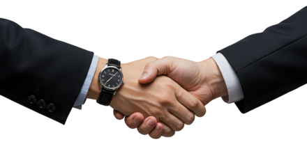 Close up of a handshake between two business people with a watch isolated on transparent background