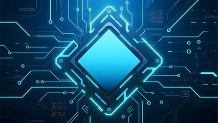 Blue Diamond Shape Surrounded by Circuit Patterns on a Dark Background