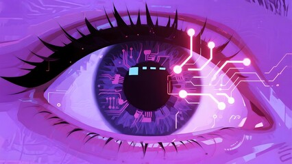 Cybernetic Eye with Circuitry and Neon Lights