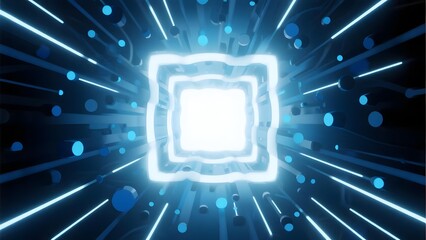 Abstract digital tunnel with glowing blue lines and concentric squares