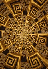 Hypnotic spiral maze pattern in bronze and black creating a tunnel effect illusion