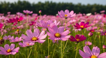 Beautiful cosmos flowers in the field.
