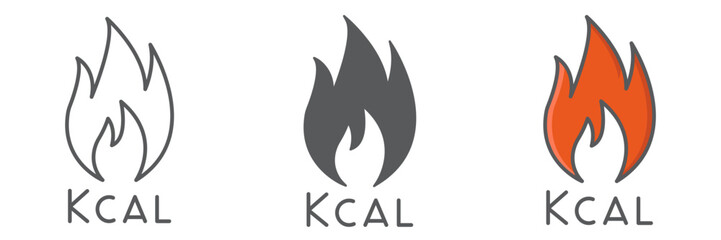Calories burn icon collection, fitness and keto diet, fire sign vector set graphics, editable stroke linear icons