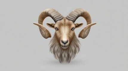 Goat emoji icon with curled horns and realistic hair texture over gray base