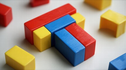 Obraz premium Structured Red, Yellow, and Blue Plastic Blocks on White Surface