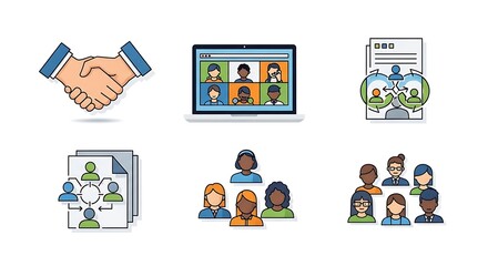 Fototapeta premium Illustration showing business concepts like teamwork, meetings, and communication methods used today