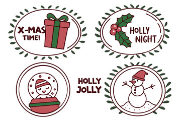 Festive Holiday Decorations Christmas-themed vector illustrations featuring gift, holly, night, snowman, and snow globe designs for seasonal celebrations