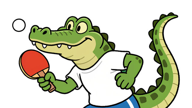 funny crocodile cartoon playing ping pong png transparent background