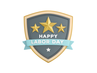 Happy Labor Day Badge with Stars and Ribbon on transparent background