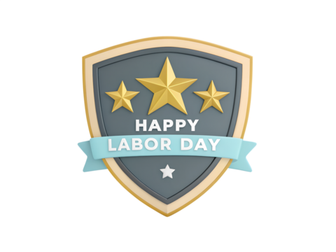 Happy Labor Day Badge with Stars and Ribbon on transparent background