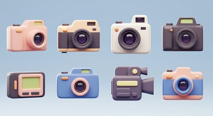Collection of Cute Cartoon Camera Illustrations.