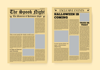 Halloween newspaper design template. old style news paper festival halloween events layout.