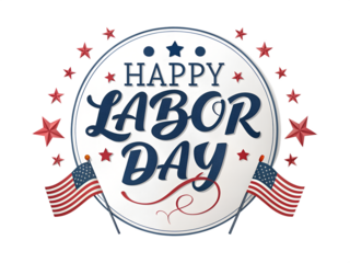 Happy Labor Day Celebration with American Flags on transparent background