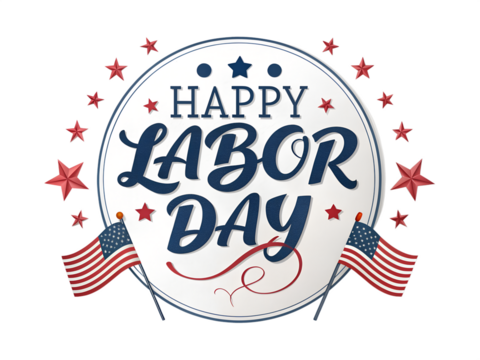 Happy Labor Day Celebration with American Flags on transparent background