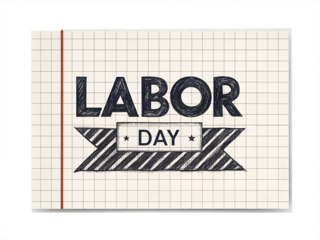 Labor Day Text on Graph Paper with Ribbon on transparent background