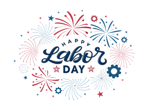Happy Labor Day Celebration with Fireworks on transparent background